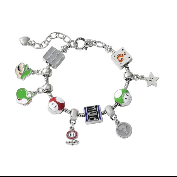 Silver Plated Super Mario Bros Nintendo Themed Charm Bracelet - Picture 6 of 6